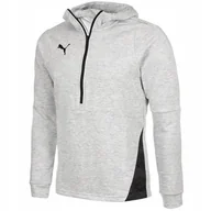 Bluzy sportowe męskie - Męska bluza z kapturem suwakiem szara PUMA TEAMFINAL 21 CASUALS HOODY - miniaturka - grafika 1