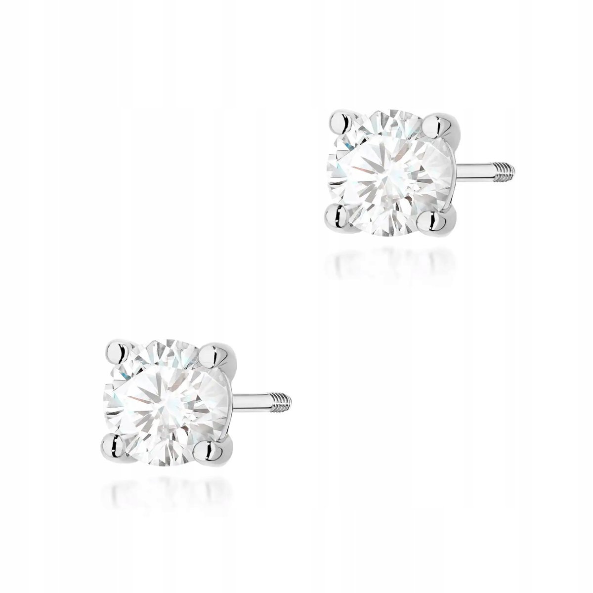 Złote kolczyki damskie 585 sztyfty zakręcane diament 0.70ct białe złoto