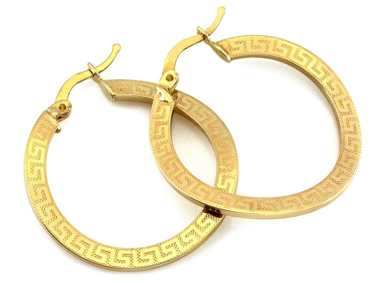 Kolczyki złote 585 koła z greckim wzorem 31mm 2.34g