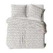 Pościel - Pościel z kory 160x200 biała brązowa granatowa gałązki liście 614N Bielawa KARO - miniaturka - grafika 1