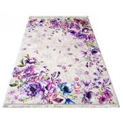 Dywany - Szary prostokątny dywan w fioletowe kwiaty - Rubiox - miniaturka - grafika 1