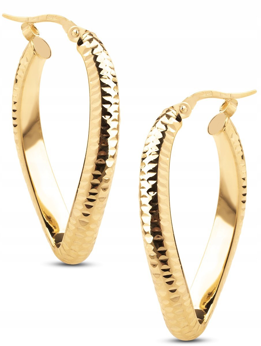 PIĘKNE ZŁOTE KLASYCZNE DIAMENTOWANE SKRĘCANE KOLCZYKI 14KT 585