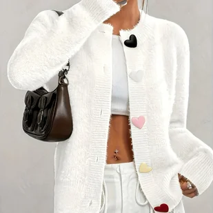 TEMU Kardigan Damski w Miękkim Różu - Elegancki Sweter z Otwartym Przodem, Średnio Elastyczny na Wiosnę/Jesień do Warstwowania, Codzienny i Formalny - Swetry damskie - miniaturka - grafika 1