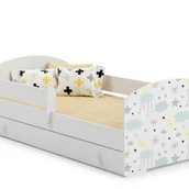 Łóżka dla dzieci i młodzieży - Białe Łóżko Dziecięce w Stylu Skandynawskim z Motywem Gwiazdek 140x70 cm z Szufladą – Zawiera Materac Piankowy, Stelaż i Pełną Konstrukcję - miniaturka - grafika 1