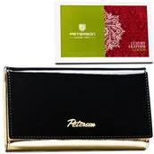 Portfele - Damski skórzany portfel Peterson duży na prezent portfel z dużą ilością przegródek, czarny złoty - miniaturka - grafika 1