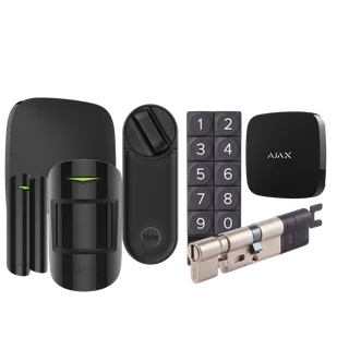 Bezprzewodowy zestaw Ajax + Yale (Yale Linus® Smart Lock L2 czarny z regulowaną wkładką Yale Linus®i klawiaturą; Ajax: Hub 2, czujnik ruchu MotionProtect PIR, FIREPROTECT 2 RB (ciepło/dym), DoorProtect) (czarny) - Systemy inteligentnych domów - miniaturka - grafika 1