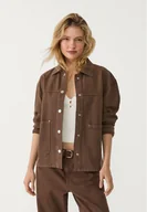 Kurtki damskie - Stradivarius Kurtka z diagonalu z kieszeniami Brązowy M - miniaturka - grafika 1