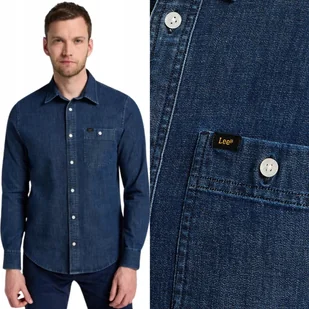 Lee Leesure Shirt Maple Jeansowa Koszula Cienki Ciemny Dżins Regular M - Koszule męskie - miniaturka - grafika 1