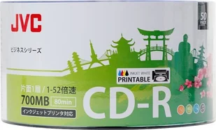 JVC JVC CD-R 700MB 52X INKJET WHITE PRINTABLE WATERPROOF PHOTO GLOSSY CAKE*50 701715JCK0020 - Nośniki danych - miniaturka - grafika 1