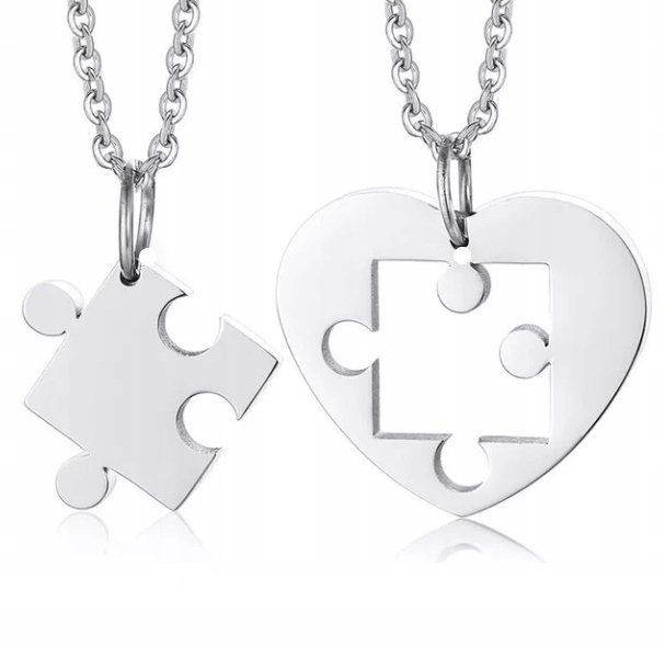 DWA NASZYJNIKI DLA PAR PUZZLE SERCE MATCH