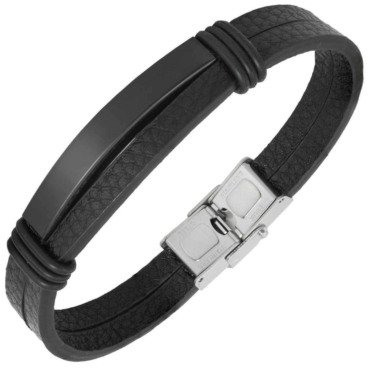 Bransoletka z grawerem skórzana męska czarna