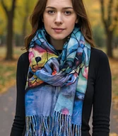 Apaszki i szaliki damskie - Szal damski z motywem abstrakcyjnym frędzle - miniaturka - grafika 1