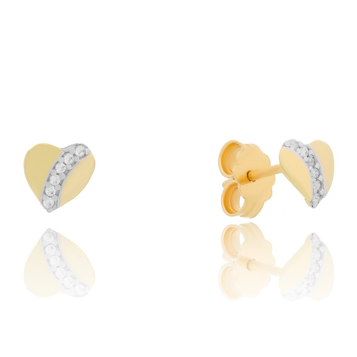 Złote kolczyki sztyfty serce z cyrkoniami pr. 585