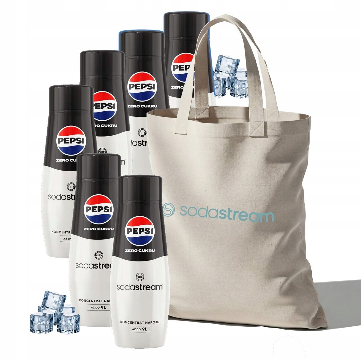 Zestaw Syrop do wody SodaStream Pepsi Zero Cukru 6x440ml + Torba