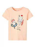 Koszulki i topy damskie - NAME IT Girl's NMFFABRINA SS top Box T-Shirt, Peach Nectar, 104, Peach Nectar, 104 cm - miniaturka - grafika 1