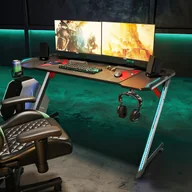 Biurka gamingowe - SONNI biurko gamingowe 140x60x75cm duże biurko gamingowe z LED biurko gamingowe z uchwytem na kubek i uchwytem na słuchawki czarne - miniaturka - grafika 1
