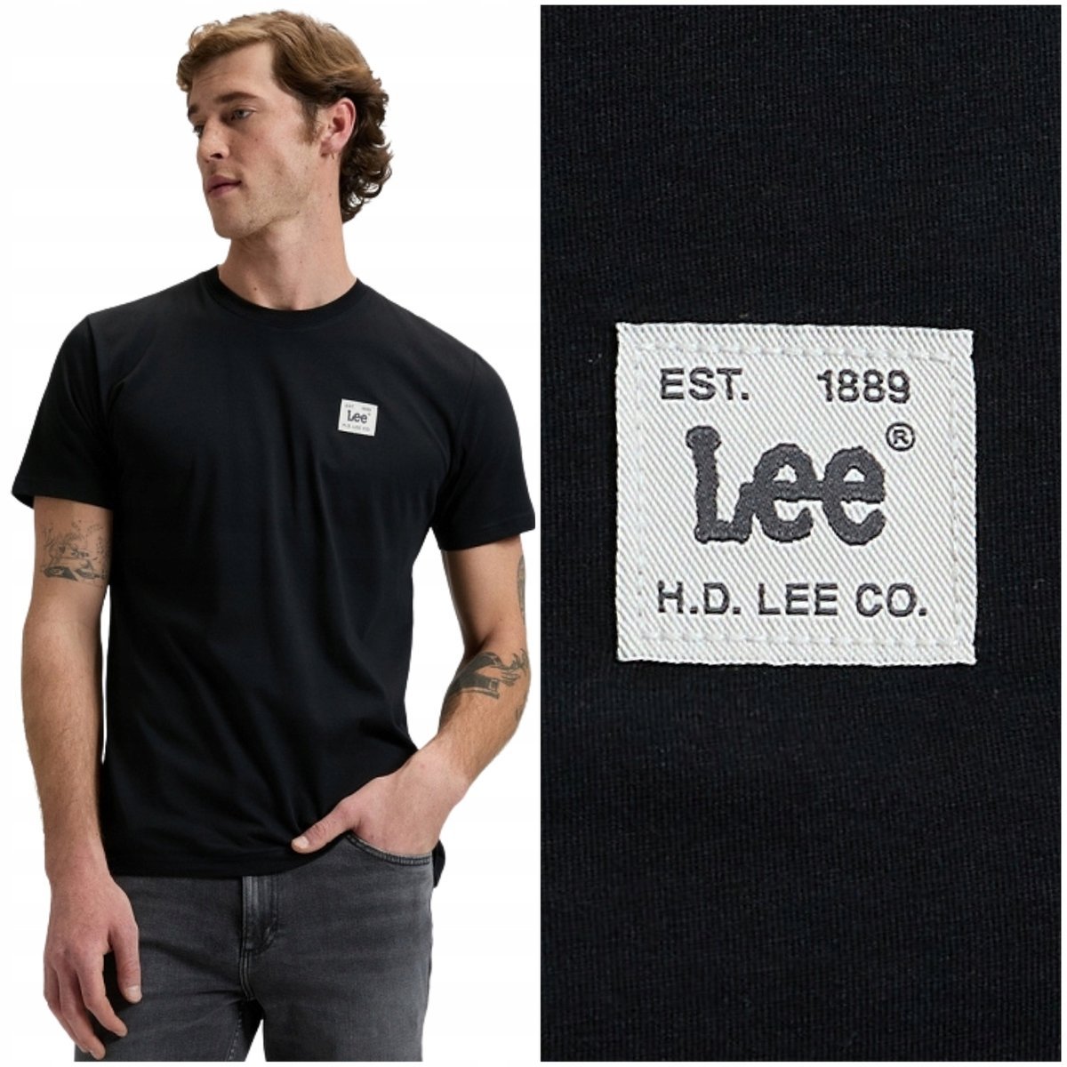 Lee WOVEN LABEL TEE Black czarna koszulka bawełniana męska małe logo S