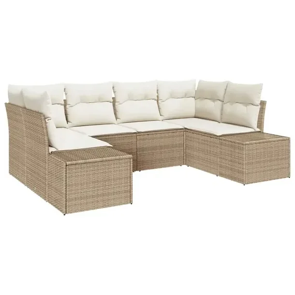 Zestaw Sof Ogrodowych, 6 Elementów, Beżowo-Biały, Rattan