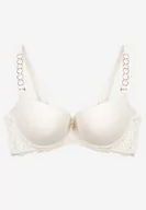 Biustonosze - Jasnobeżowy Biustonosz Typu Full Cup z Koronką i Usztywnionymi Miseczkami Luetta - miniaturka - grafika 1