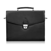 Teczki i aktówki - Męska aktówka ze skóry naturalnej czarna na dokumenty teczka na ramie - miniaturka - grafika 1