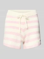 Spodenki damskie - Szorty z dzianiny z wzorem w paski i wyhaftowanym logo - miniaturka - grafika 1