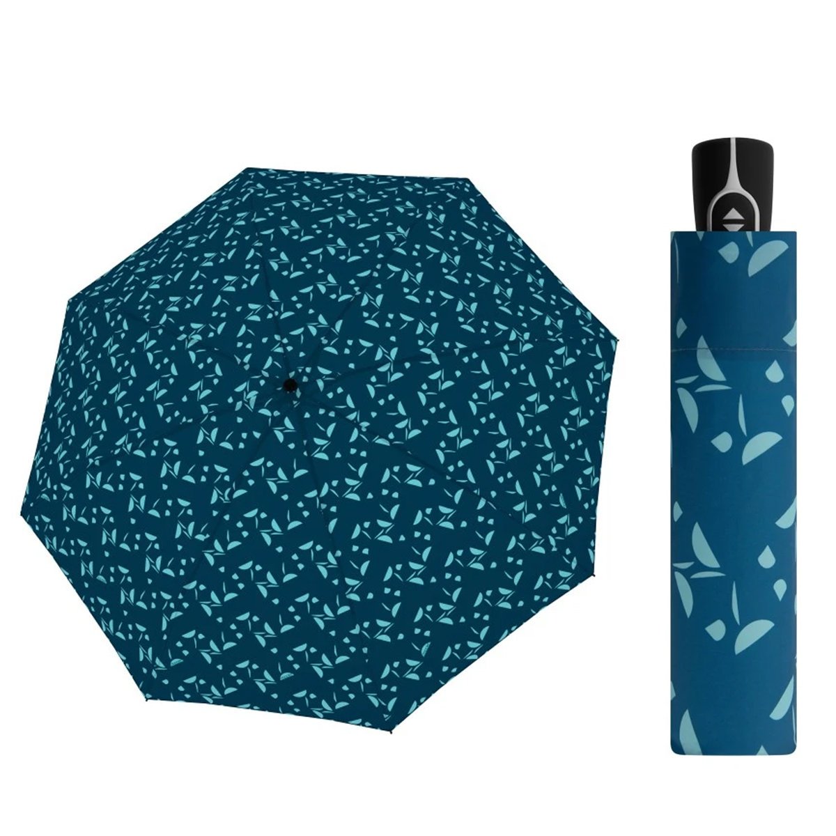 Automatyczna parasolka damska do torebki DOPPLER Fiber Magic, niebieska w listki