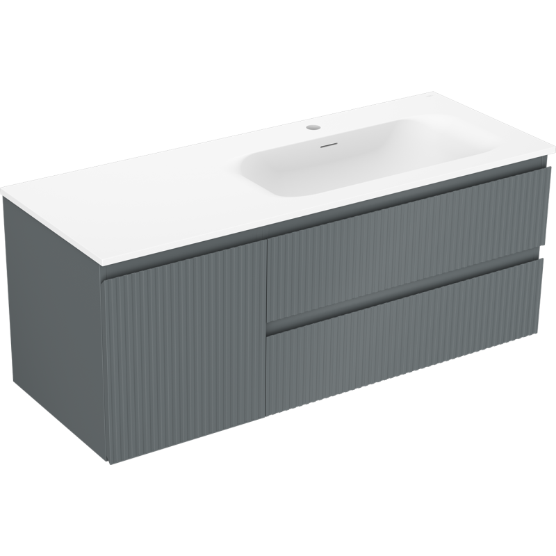 Mexen Rivel szafka łazienkowa 120 cm z umywalką Vela prawą, 2S, 1D, ryflowana, grafit/biała mat - 91A23-12047-3-BBFFF66-W23P01
