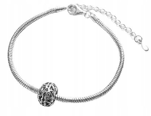 Bransoletka modułowa srebro 925 do charmsów 17-21cm regulowana z koralikiem