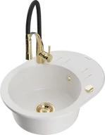 Zlewozmywaki z baterią - Mexen Kevin zlewozmywak granitowy 1-komorowy z ociekaczem i baterią kuchenną Aster, biały - 6517-20-73450-57-G - miniaturka - grafika 1