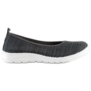 SHELOVET Wsuwane Trampki Slip On szare - ButyModne - Slip on damskie - miniaturka - grafika 1