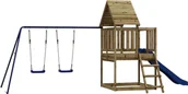 Place zabaw - vidaXL vidaXL Domek ze zjeżdżalnią drabinką i huśtawkami, impregnowana sosna - miniaturka - grafika 1