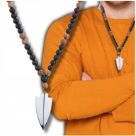 Naszyjniki męskie - Naszyjnik męski wisiorek z czarnym obsydianem koralikami i grotem hematyt - miniaturka - grafika 1