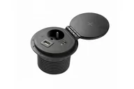 Gniazdka elektryczne - GTV przedłużacz biurkowy wpuszczany w blat gniazdo elektryczne CHARGER PLUS 1x gniazdo 2xUSB A+C wymienne USB HDMI RJ45 ładowanie indukcyjne czarny - miniaturka - grafika 1