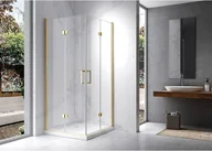 Kabiny prysznicowe - HYDROSAN Kabina prysznicowa kwadratowa narożna 90x90x195 drzwi podwójne składane złote szczotkowane szkło transparentne uniwersalna z powłoką Nano Glass ZES-KZ08C-GL-BR-90 - miniaturka - grafika 1