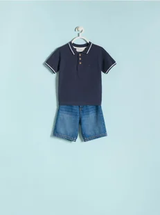 Reserved - Sweterkowy t-shirt polo - granatowy - Bluzy i sweterki niemowlęce - miniaturka - grafika 1