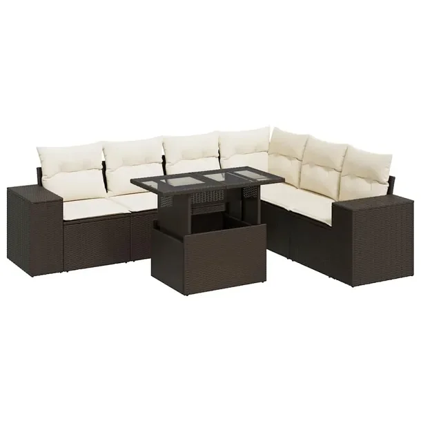 Zestaw mebli ogrodowych z rattanem PE, brązowy, wymiary: 100 x 55 x 44/73