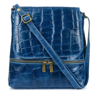 Damska skórzana Włoska Listonoszka Pionowa klapa niebieski jeans B69 niebieski - Torebki damskie Damska skórzana Włoska Listonoszka Pionowa klapa niebieski jeans B69 niebieski - Torebki damskie - miniaturka - grafika 1