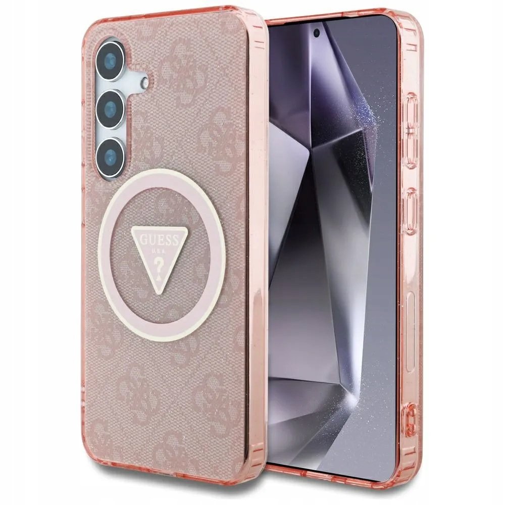 Guess Etui 4G Glitter Triangle Buttons MagSafe do Galaxy S25, różowe