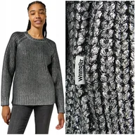 Swetry damskie - Wrangler FOILED SWEATER Silver metaliczny luźny raglanowy damski sweter S - miniaturka - grafika 1