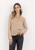 Swetry damskie - Cienki sweterek z rozszerzonymi rękawami - SWE346 beż MKM - miniaturka - grafika 1