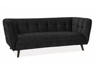 Signal CASTELLO 3 VELVET czarna, pikowana sofa, tap. BLUVEL 19, nóżki wenge - Sofy i kanapy - miniaturka - grafika 1