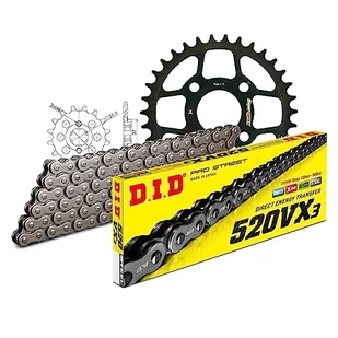 Zestaw łańcuchów DID stal 520VX3 / 80 zapięcie na klips do E-ton EXL ST Yukon 150 ccm - Części motocyklowe - miniaturka - grafika 1
