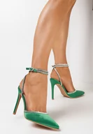 Sandały damskie - Zielone Sandały na Szpilce Ozdobione Drobnymi Cyrkoniami Nolsara - miniaturka - grafika 1