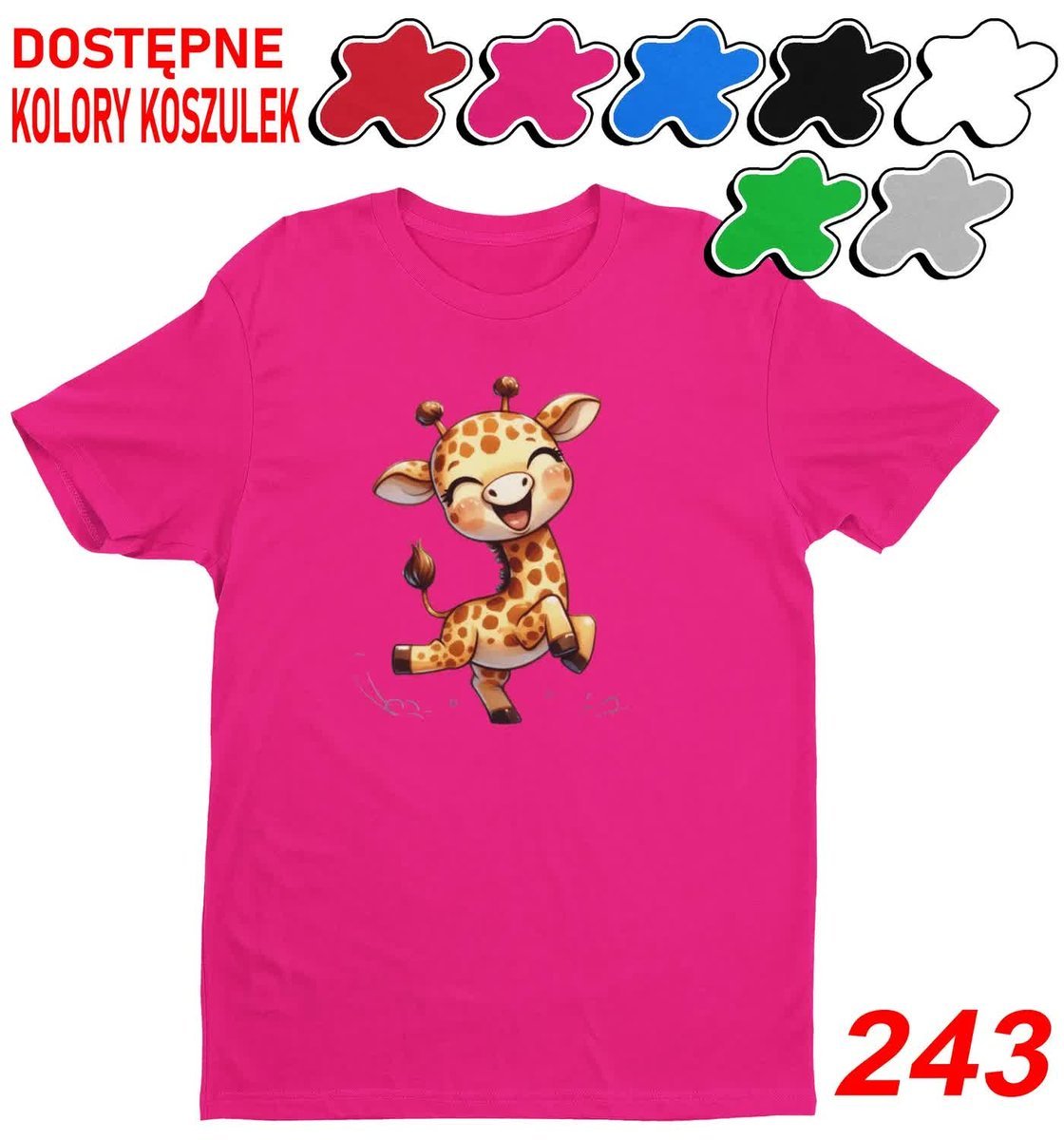 Dziecięca Koszulka T-Shirt Z Nadruk.Wybór Zwierzęta Jungla Żyrafa-Xl158-164