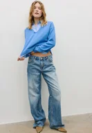 Swetry damskie - Stradivarius Sweter dzianinowy bimateriałowy Jasnobłękitny L - miniaturka - grafika 1