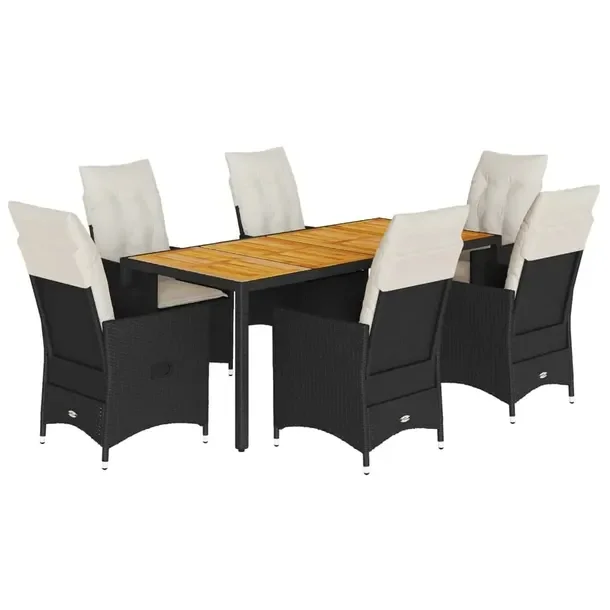 Zestaw mebli ogrodowych 6-osobowy czarny rattan PE, stół 190x90x75 cm