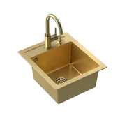 Zlewozmywaki - ART JOHNNY 100  43x50x20,3) Steingran Art Gold 
z syfonem manualnym, baterią Naomi i dozownikiem 
- złoty - miniaturka - grafika 1