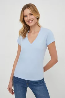 Koszulki sportowe damskie - Polo Ralph Lauren t-shirt bawełniany kolor niebieski - grafika 1