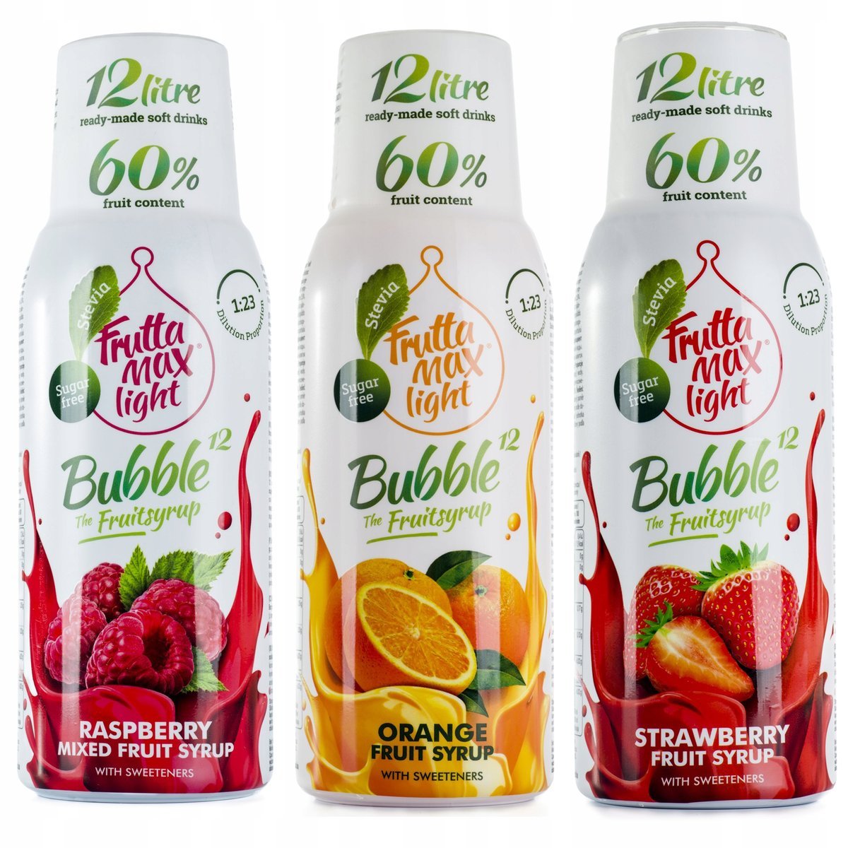 FruttaMax Koncentraty do Saturatora Syropy Owocowe Malina + Pomarańcza + Truskawka