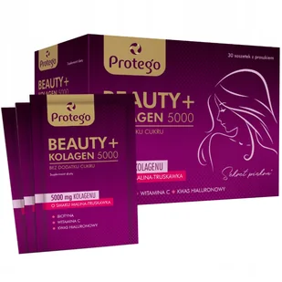 Protego Beauty+ Kolagen 5000, smak malinowo-truskawkowy, 30 saszetek - Włosy, skóra, paznokcie - miniaturka - grafika 1